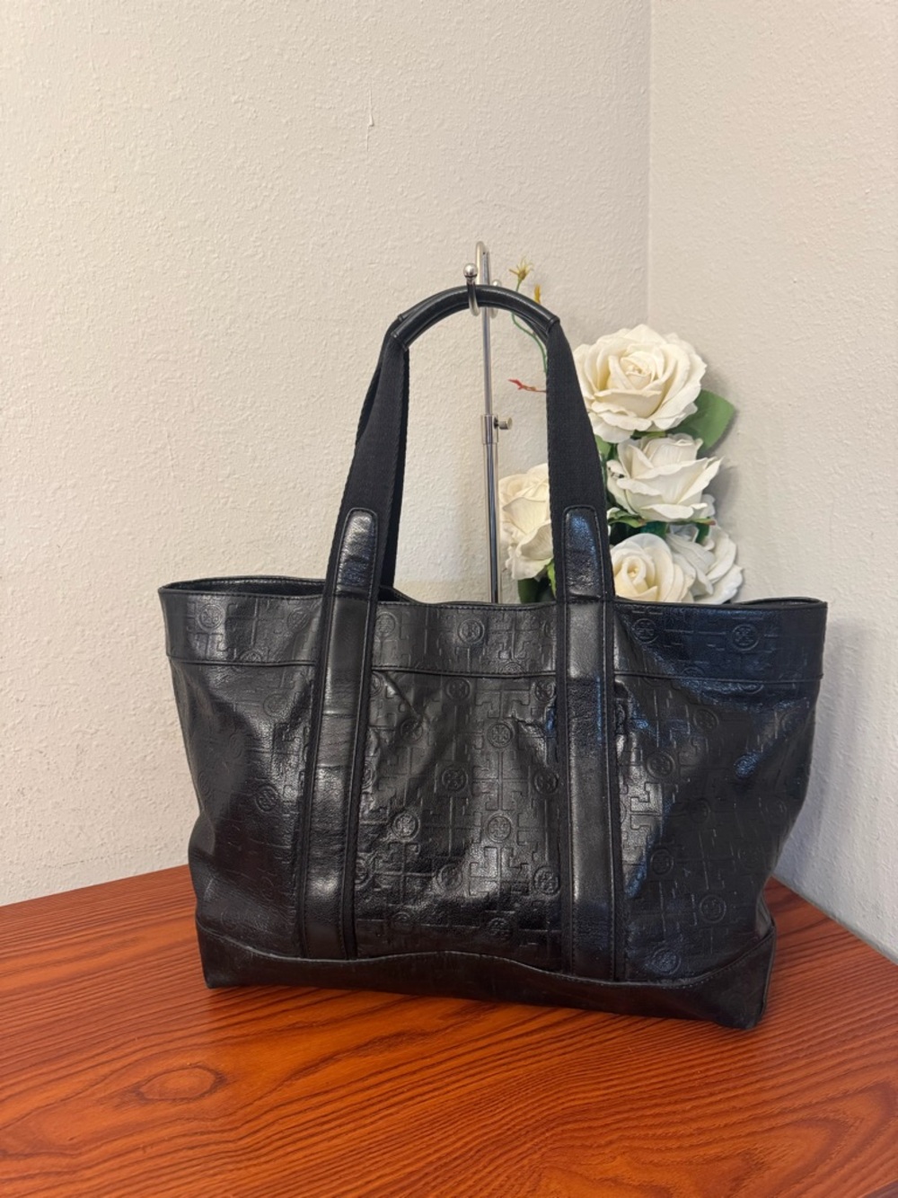 Black Embossed Tote Bag - Women's Shoulder Shopper